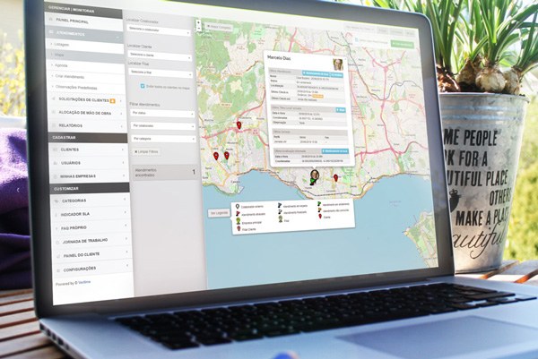 Mapa para visualizar a localização do colaborador externo Sistema online para localizar colaboradores externos